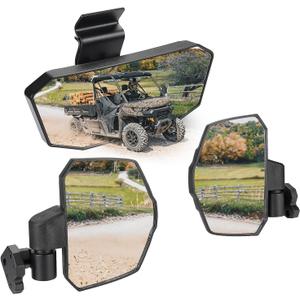 KEMIMOTO Rear View Mirror and Side Mirror, Convex Wide View Break Away 360 Adjustable, Compatible with Can-Am Defender & Defender Max, Side Mirror 6.1"8.3", Center Mirror 10.9"4.1"