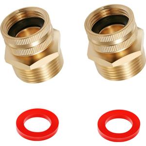 Lead-Free Brass 3/4" GHT Female to 1" NPT Male Swivel Adapter, Heavy-Duty Thickened Wall, Hose to Pipe Fitting, 2 Pack
