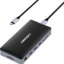 USB C Laptop Docking Station, 15 in 1 Triple Display Multiport Adapter with 3 Monitors Dock Compatible for Macbook/Dell/HP/Lenovo Laptops (Dual DP, HDMI, VGA, USB C/A, RJ45, SD/TF, Mic/Audio, PD)Black