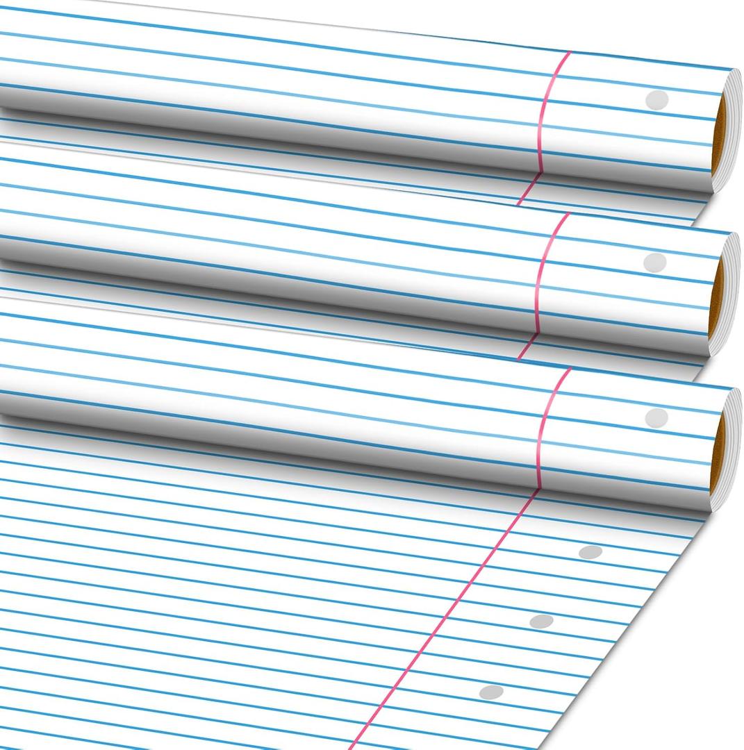 Motiskyy 3 Rolls Lined Notebook Bulletin Board Paper 4 X12 ft Fade Resistant Paper Roll for Classroom Decor Straight Border Trim Lined Pattern Borders for School Classroom Bulletin Board Chalkboard