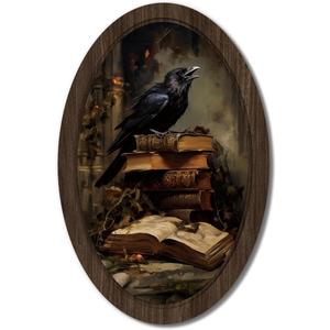DSHFG Vintage Crow Book Gothic Wall Art Decor Framed | Dark Academia Room Decor for Home Bedroom Bathroom, Goth Wall Art Crow Hanging Art Work Decorations, 14.5x9 Unframed
