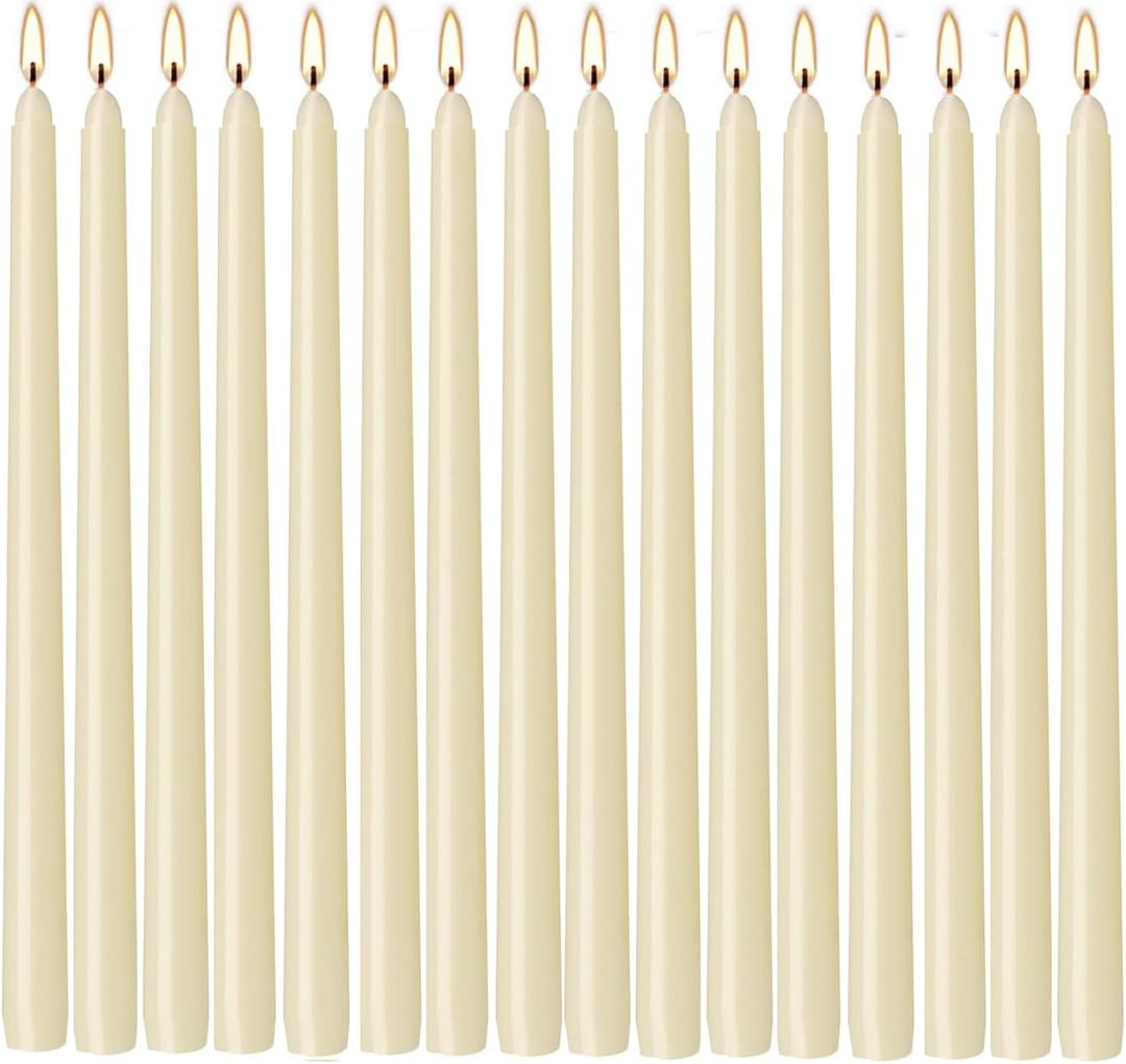16 Pack Ivory Taper Candles, 7-8 Hours Burn Time, Unscented, Smokeless and Dripless, 4/5 x 10 Inch for Christmas,Household,Dinner,Wedding,Valentine's Day,Party and Home Dcor Candlesticks