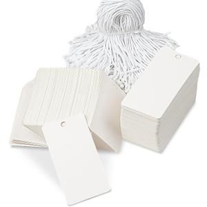 Paper Hang Tags with String,Pack of 200,3.1''1.6'',White