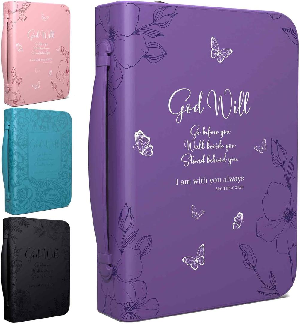 DEHITE Bible Cases for Woman Leather Bible Covers for Women Carrying Bag for Woman Pen Slots Zippered Pocket Premium Faux Leather Holder Christian Floral Accessories