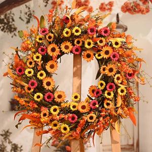 Waipfaru 2 Pcs Fall Wreaths for Front Door, 22 Inch Autumn Wreath with Daisy Lavender Fall Leaves, Fall Decorations for Home Porch Indoor Outdoor Thanksgiving Harvest Farmhouse Decor