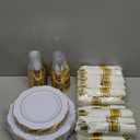 Liacere 350PCS Gold Plastic Plates-Disposable White and Gold Plates 50guest Baroque Plastic Dinnerware include 100Plates, 36Pack Pre Rolled Napkins with Silverware 50Cups for Wedding&New Years