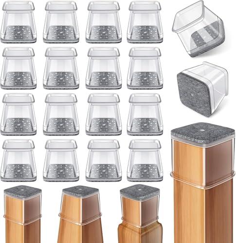 Ansible 16 Pcs Chair Leg Floor Protectors Square, Silicone Felt Furniture Leg Pads Caps Covers for Hardwood Floors (Fit:1-1/16" to 1-5/8")