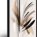 Framed Feather Lines Abstract Canvas Wall Art Print Modern Minimalist Poster Picture Living Room Bedroom Office Gallery Decor Living Room Bedroom Office Apartment 16X24 Inch Ready to Hang