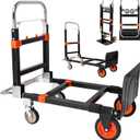 3 in 1 Folding Hand Truck Dolly, 660lb Capacity Convertible Hand Truck Dolly Cart Heavy Duty Foldable Trolley with Rubber Wheels & Retractable Handle, Collapsible Platform Truck for Moving Heavy Items