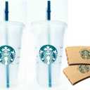 Starbucks Reusable 24 fl oz Frosted Ice Cold Drink Cup Bundle Set of 2 with Sleeves