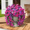 Fake Hibiscus Artificial Hanging Flowers Plants for Outdoors Decoration, 2pcs Silk Hibiscus Vines Realistic UV Resistant Purple Fuchsia Faux Flowers for Outside Planter Porch Patio Yard Home Party