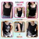 Ribbed Tank Tops for Women Square Neck & V Neck Reversible 2025 Summer Sleeveless Sexy Camisole Going Out Tops (Black, S)