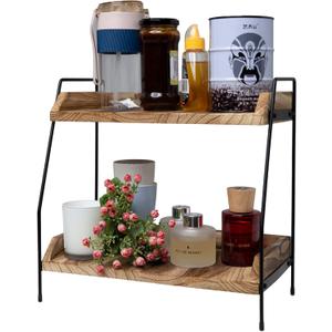 Coffee Bar Accessories and Organizer, Coffee Station Organizer 2 Tier Bathroom Counter Organizer, Wood Coffee Tray, Bathroom Vanity Organizer, Countertop Shelf for Kitchen, Coffee Lover