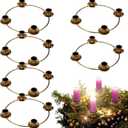 6 Pcs Christmas Advent Wreath Ring Advent Candle Holder Wreaths Rings Bronze Xmas Metal Wrought Iron Candlestick Taper Metal Candle Holder for Home Table