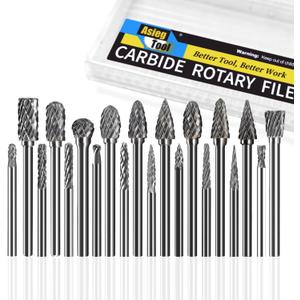 Carbide Burrs 20pcs Kit Double Cut Tungsten Carbide Burrs with 1/8 Shank Diameter Rotary File for Metal Carving Grinding Cleaning Polishing for Die Grinder Rotary Drill Tool Compatible with Dremel