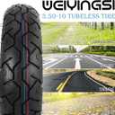 3.50-10 Scooter Tire, 3.50-10 Tubeless Tire for Scooters and Mopeds with 10 Inches Rims; 8PR 56 J; Angled Valve Stem - 1 Pack, Road Tread
