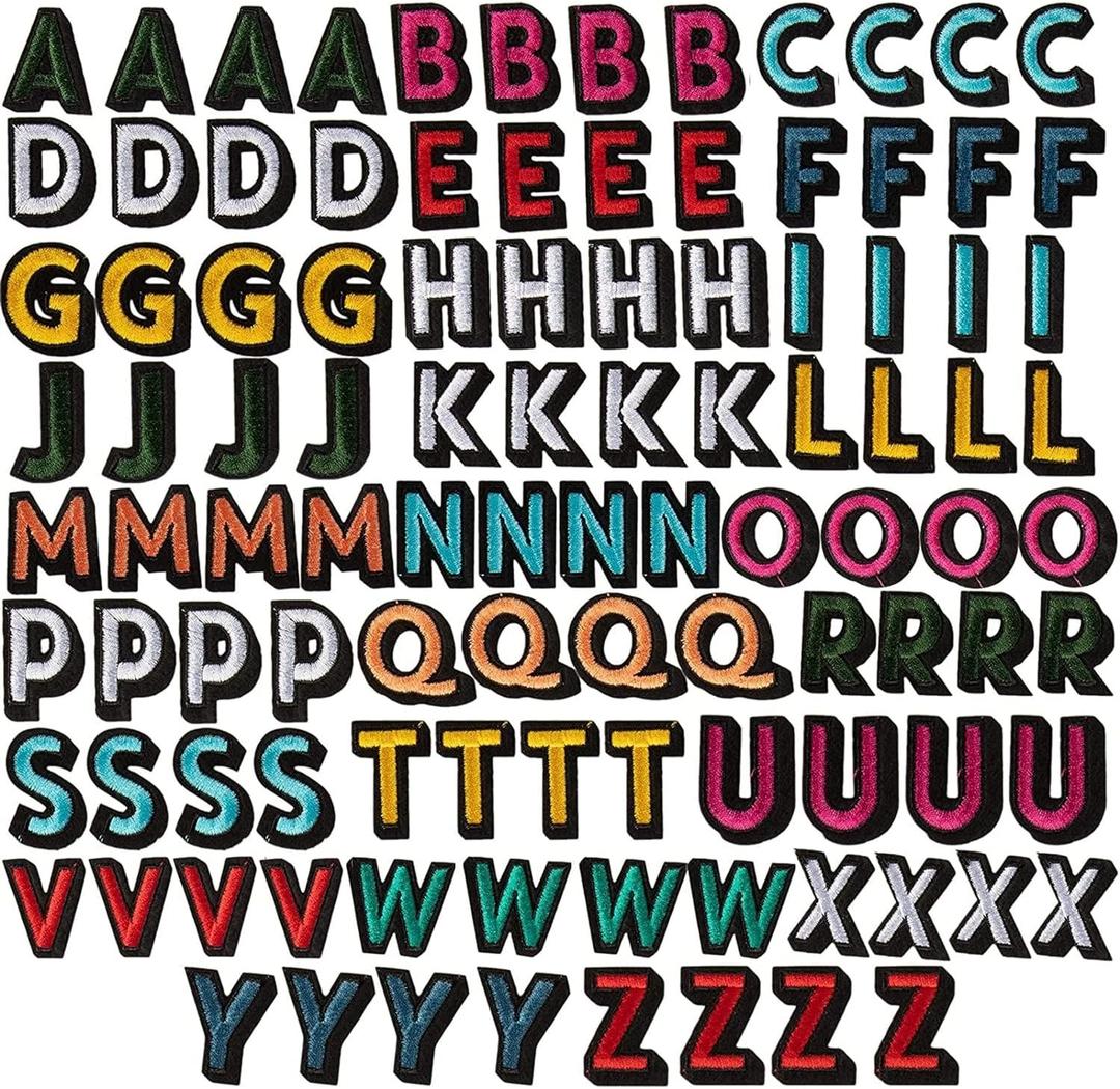 Bright Creations Iron On Letters & Patches - 104 Pieces, 1.4 x 1 in, Multicolor Embroidered - Letter Iron On Patches for Clothing & Backpacks