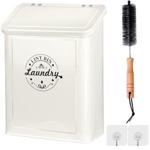SACREDAY Magnetic Lint Bin for Laundry Room Organization and Storage with Brush, Wall-Mounted Dryer Lint Bin for Room Decor, Space-Saving Trash Can (Cream)