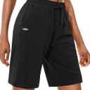 Viodia Women's Bermuda 10" Long Shorts with Pockets Cotton Sweat Shorts Jersey Knee Length Shorts for Summer (X-Large, Black)