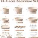 SENSARTE 24 Piece Ceramic Pots and Pans Set, Nonstick Detachable Handle Cookware, Induction Cookware Set with Removable Handle, Healthy Non Stick for RV, DishwasherOven Safe, PFOA Free (Almond Beige), 24 pcs Ceramic Set