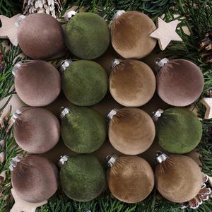 Velvet Christmas Ornaments Set,15 Pcs Christmas Decor Bolas Grandes De Navidad para Arbol Velvet Christmas Balls - Neutral Green Brown Neutral, 80mm 3.15 inch
