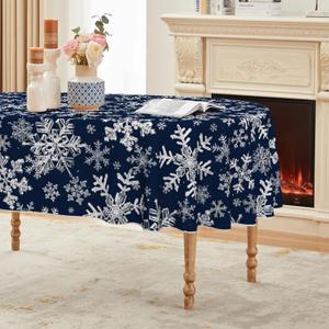 Horaldaily Christmas Tablecloth 6084 Inch Oval, Blue Snow Washable Table Cover for Party Picnic Dinner Decor
