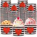 Valentine's Day Snack Cup Disposable Bowls Striped Heart 9 Oz Ice Cream Dessert Food Treat Paper Bowls for Wedding Anniversary Mother's Day Party Favor Supplies, 50 Pcs