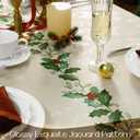 Romanstile Christmas Jacquard Rectangle Tablecloth 60 x 84 Inch - Winter Xmas Holly Bell Table Cloth, Heavy Weight Vintage Damask Fabric Table Cover for Holiday, Party, Dinner Decor (Green)