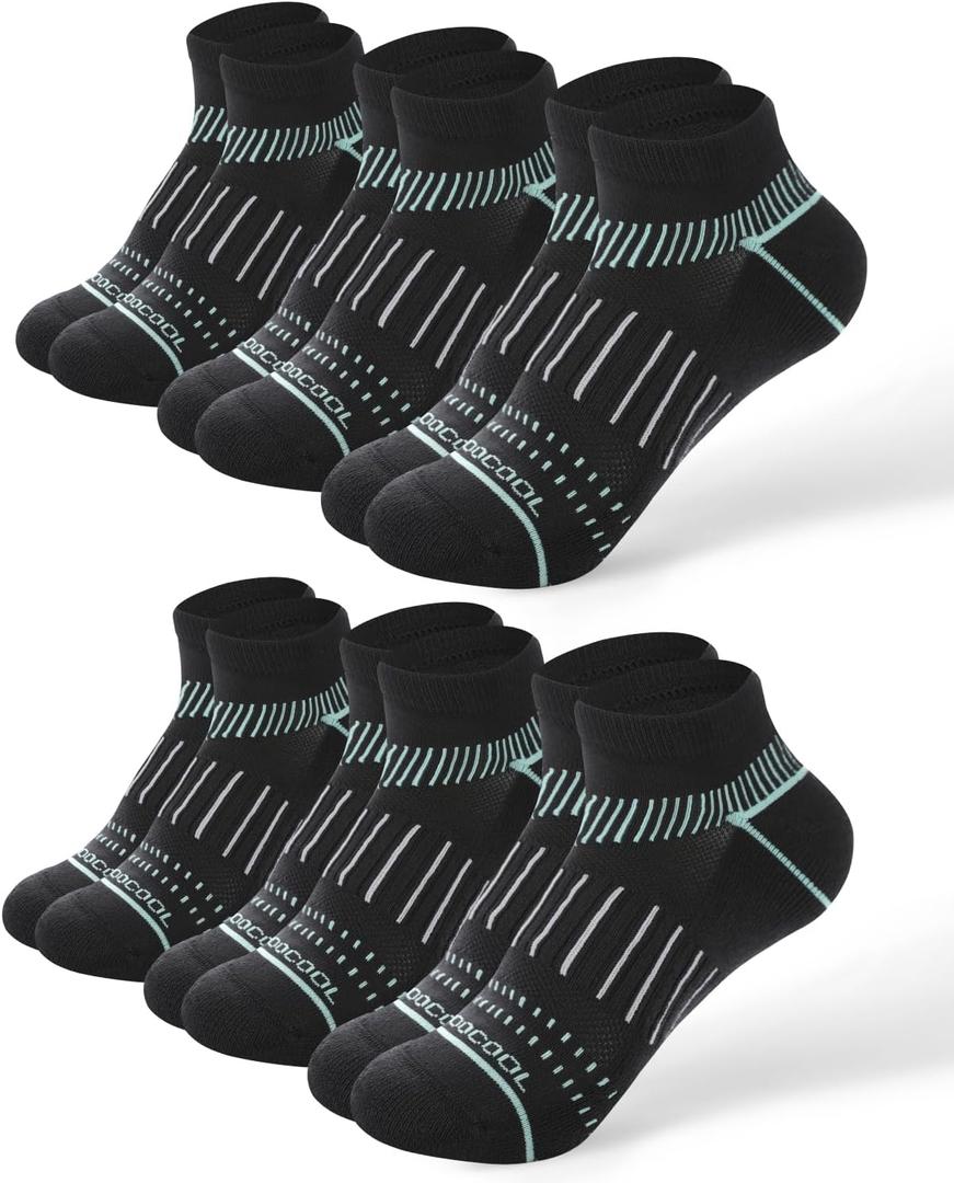 BAMBOO COOL Mens Ankle Socks Bamboo Viscose Athletic Moisture-Wicking Low Cut Running Cushioned Socks (Large, Black*6)