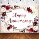 InMemory Happy Anniversary Backdrop Burgundy Flower Rose Wall Decoration Banner Couple Marriage Engagement Bridal Shower Wedding Anniversary Party Photography Background Photo Props 7x5ft
