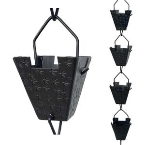 8.5 ft Castle Square Cups Black Powder Coated Aluminum, to Replace Roof Gutter Downspout, with Installation Kit, Rainwater Catcher/Water Diverter, JAS2003BLK