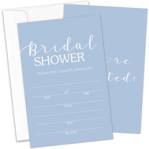 Bridal Shower Invitations With Envelopes, Blue Bridal Invite Cards, Fill in Blank (25 Pcs & Envelopes)/HLinvite-04