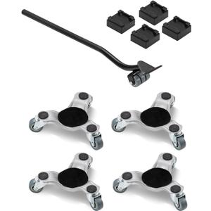 VEVOR Furniture Dolly, 4 Pack 6-Inch Steel Tri-Dolly with 360 PP Swivel Wheels and Non-Slip Cap, 3 Wheels Furniture Lift Mover Tool Set for Moving Heavy Furniture Refrigerator Sofa