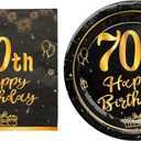 36PCS Happy Birthday Decorations Black Gold Party Supplies Set Includes Disposable Paper Birthday Plates and Napkins for 70th Decorations