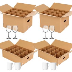 4 Pack Kitchen Moving Boxes with Divider and Handle Kits Included 15 x 12 x 10 Inch 2 Wine Glass Packing Box 17.7 x 13.4 x 5.7 Inch 2 Mug Kitchen Moving Boxes