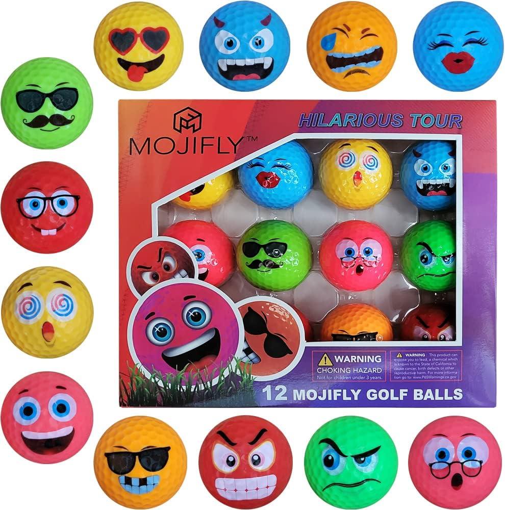 MOJIFLY Golf Balls, Mojifly Novelty, 12 Pack, Funny Kids Golf Balls for Gifts Multi Colors