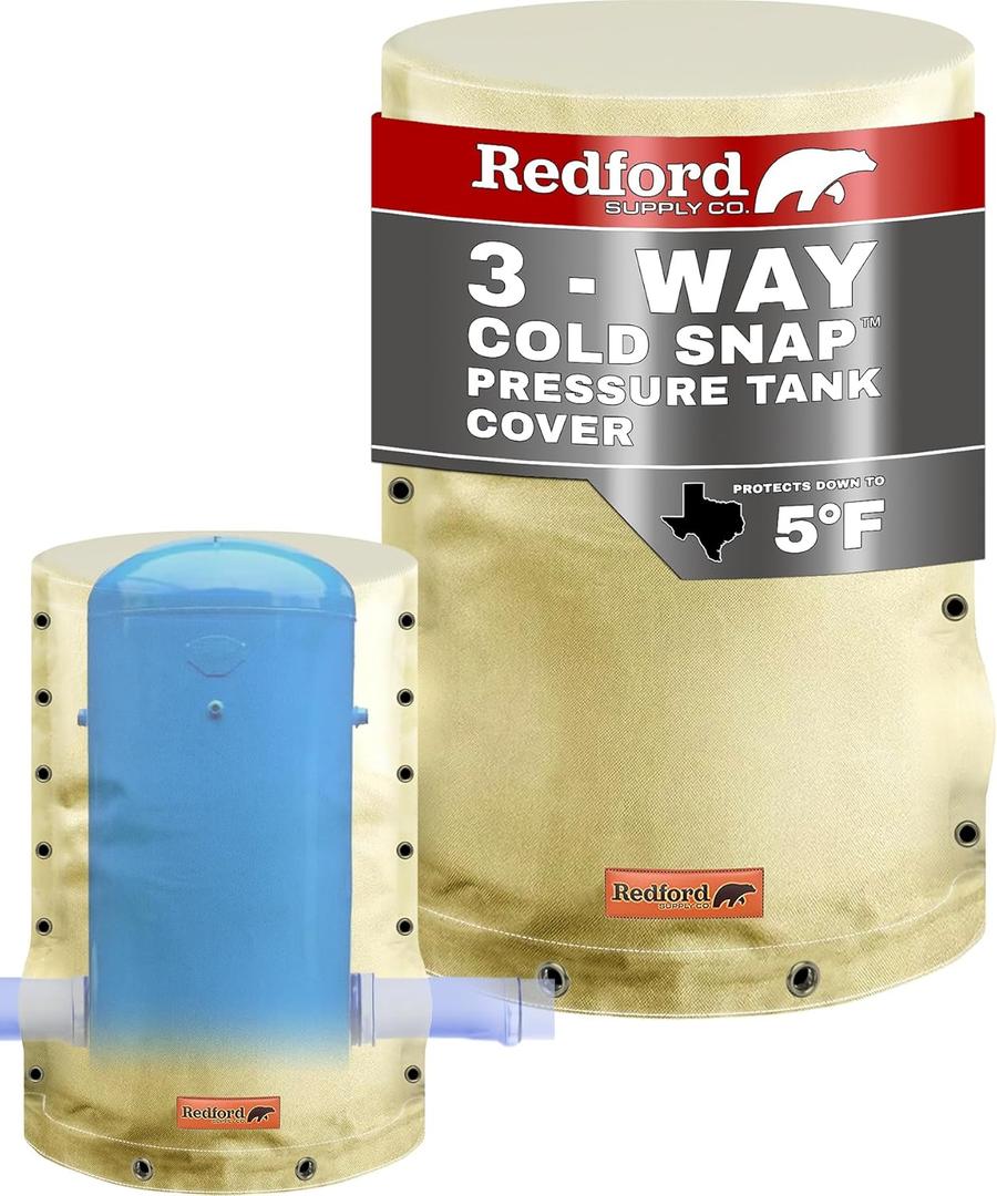 Redford Supply Co. Cold Snap (5F) Round Pressure Tank Cover Insulation, 3-Way Round, 28"Diameter x 64"H, Water Well Tank Covers Insulated, Well Pump Cover Insulated Freeze Proof for Winter (Beige)
