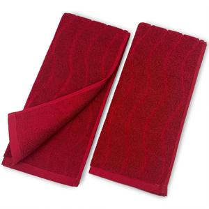 2-Piece Hand Towels for Bathroom in Red, Super Soft Decorative Hand Towel Set, Wavy Jacquard, Small Size 13x29 Inches