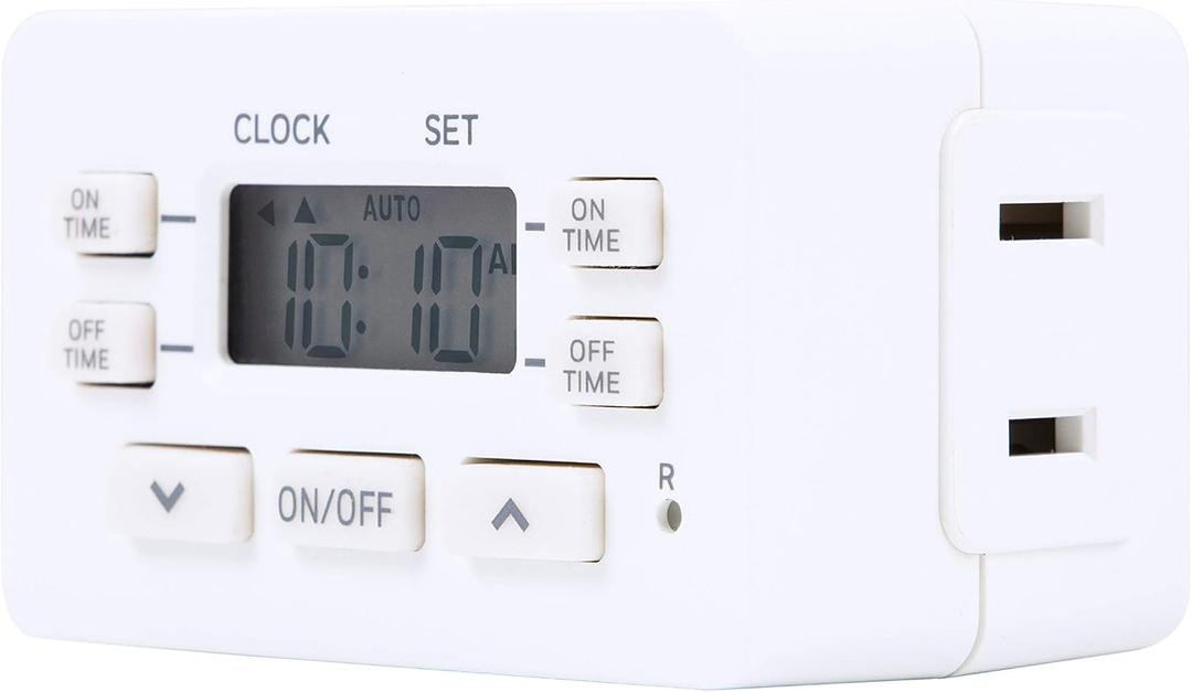 UltraPro 24hr Digital Bar Outlet Timer, 1-Polarized Timer Outlet, 2 Programmable ON/OFF Cycles Plug Timer, 125VAC Light Timer Indoor, Lamp Timer, Timers For Electrical Outlets, White, 1 Pack, 45184.