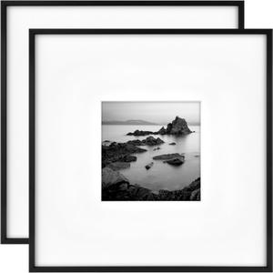 2 x MCS Master & Co. Foundry Metal 18x18 Matted Picture Frame with 8x8 Photo Display, Black Vertical & Horizontal Wall Hanging Frame for Photos & Artwork (2-Pack)