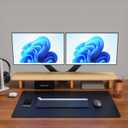 Aothia Large Dual Monitor Stand Riser, Solid Wood Desk Shelf with Eco Cork Legs for Laptop Computer/TV/PC/Printers, Perfect Desktop Stands Organizer with Underneath Storage for Office Accessories, 43 x 9.4 x 4 inches