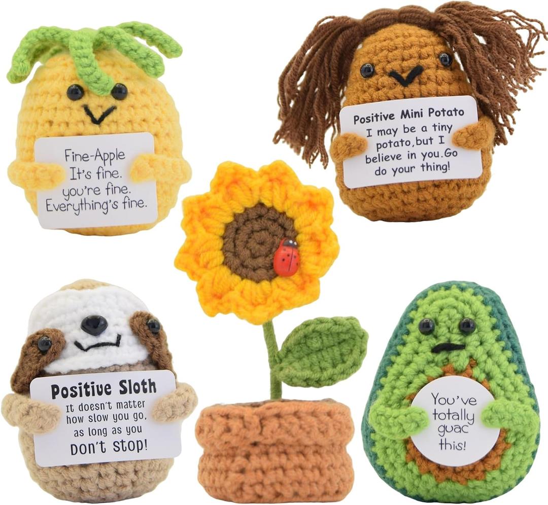 JoyChoi Positive Crochet Animals - Emotional Support Potato, Sloth, Avocado, Sunflower, Pineapple - Cute Handmade Gifts for Birthday, Christmas, Graduation & Mental Health Desk Decor for Women