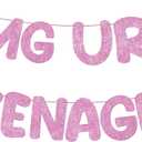 Fulmoon OMG Ur a Teenager Glitter Banner 13th Birthday Decorations Pre Strung 13th Birthday Banner for 13 Year Old Teen Birthday Party Favors Supplies(Pink)