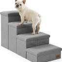 Dog Stairs with Storage, 4-Step Wider Sturdy Dog Steps for Small/Medium/Large Dogs and Older Cats, Folding Doggie Ramp for Bed/Couch/Car Hold Up to 180 lbs (22" H, Grey)