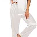 Ekouaer Silk Satin Pajamas Set Women Short Sleeve Sleepwear Soft Button Down Loungewear Pjs Set White X-Large