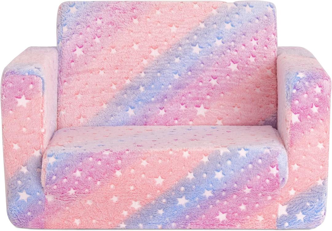 Dream On Me Nestle Kids Sofa in Tie Dye, 2-in-1 Convertible Sofa to Lounger, Low to Floor Design, Machine Washable Fabric Cover