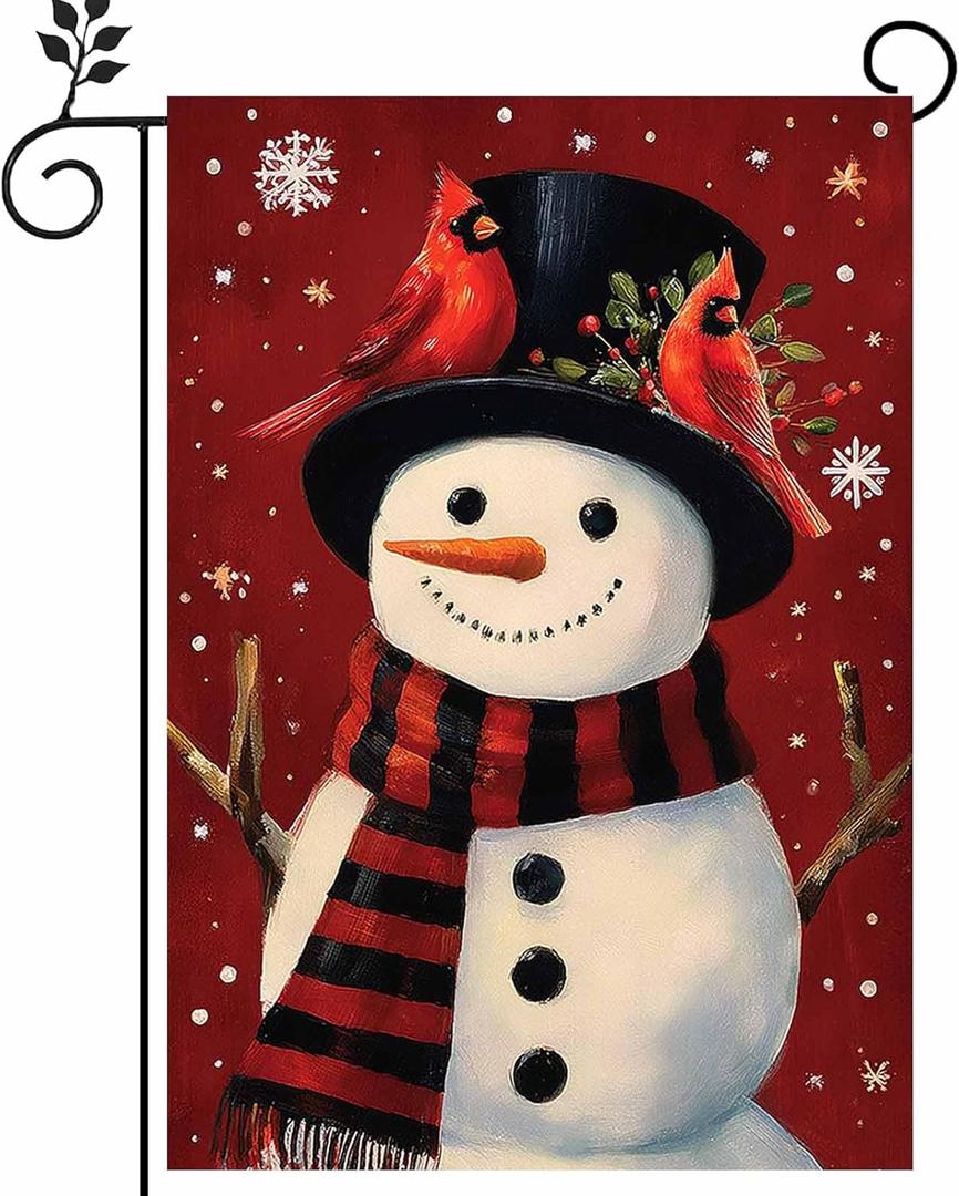 Snowman Christmas Garden Flag 12x18 Double Sided, Welcome Xmas Winter Yard Flag for Outside Farmhouse Decor