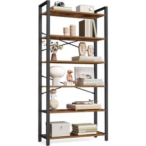 VASAGLE 6-Tier Bookshelf, Bookcase with Steel Frame, Book Shelf for Living Room, Home Office, Study, 11.8 x 26 x 73.2 Inches, Industrial Style, Rustic Brown and Ink Black ULLS062B01