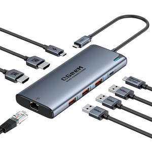 QGeeM USB C Hub,8 in 1 Extender Splitter with Single 8K,Dual 4K@60Hz HDMI,Multiport USB C to Ethernet Adapter for Type C Device,USB A 10Gbps Data,PD100W-M1/M2 only 1 Display