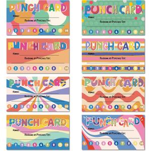 Fumete 400 Pcs Punch Cards for Classroom Reward Cards Behavior Incentive Loyalty Awards for Kids Students Teachers School Business, 8 Styles, 3.5 x 2 in(10 Bright Punches Style)